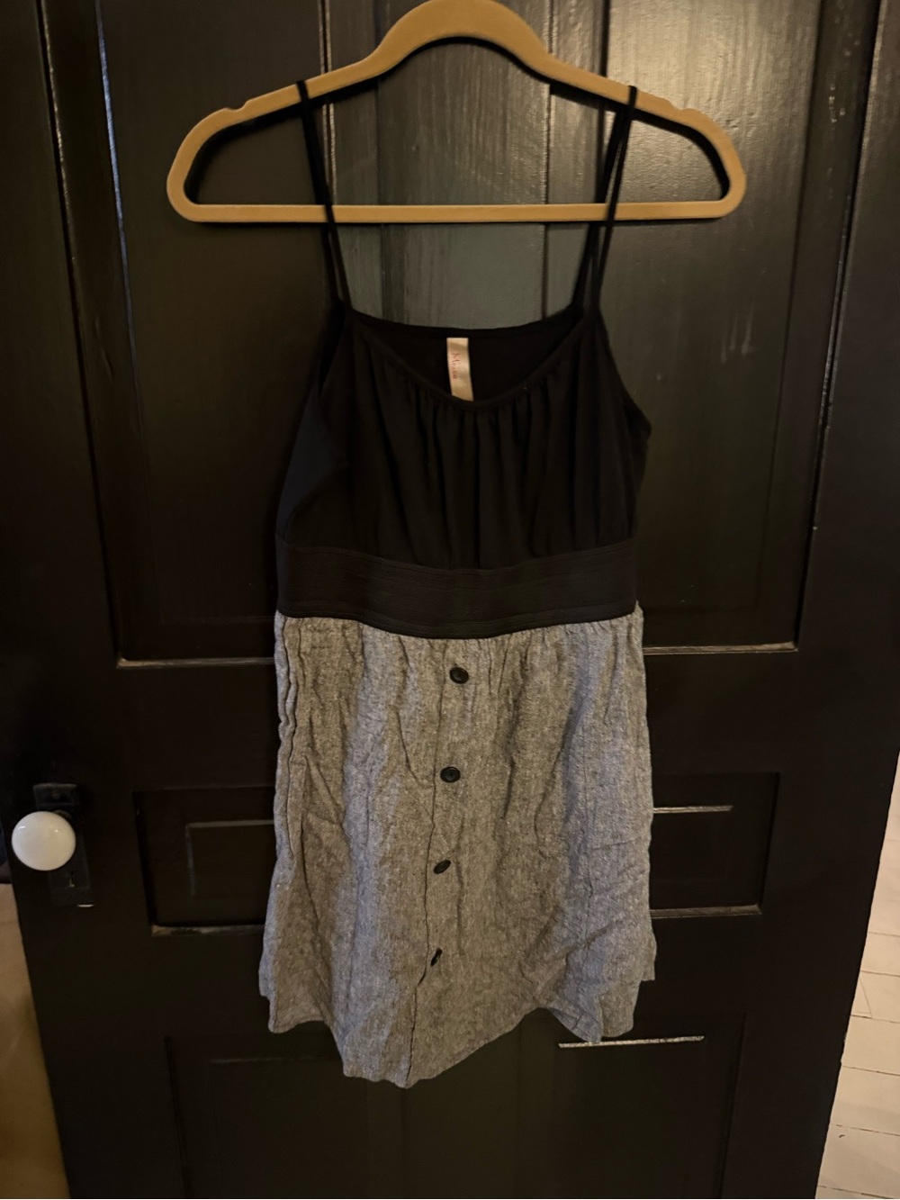 Black and Gray Spaghetti-Strap Button-Front Mini Dress